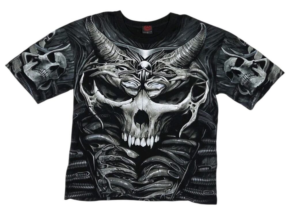 Spiral Direct AOP Skeleton Graphic T-Shirt Black Skater Grunge Streetwear XL